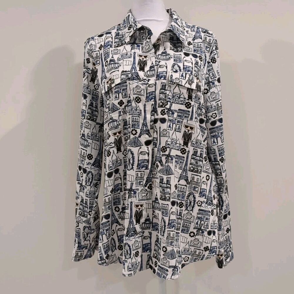 Karl Lagerfeld Women's M Designer Love From Paris Whimsical Long Sleeve Blouse